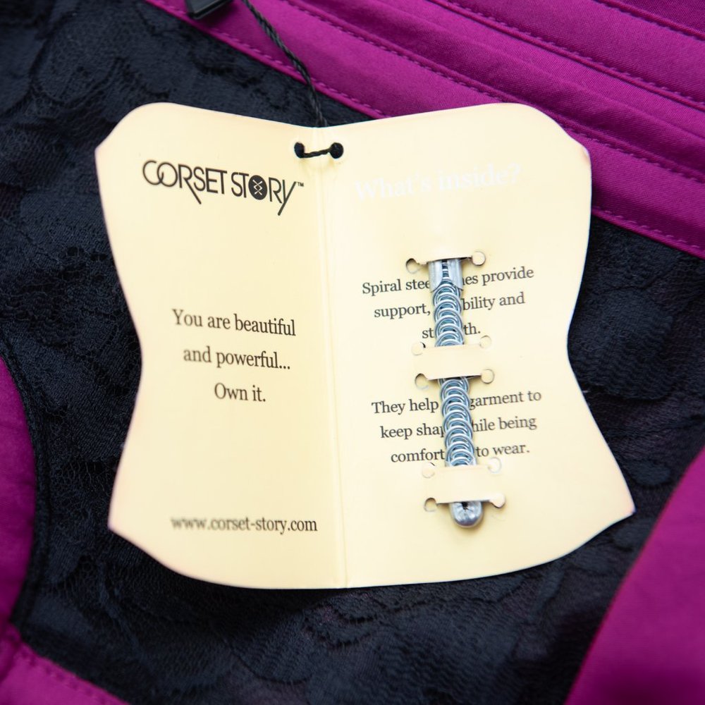 Corset Story Dress Waterfall Mesh & Lace Corseted Evening Magenta 38" XL New - Picture 6 of 11